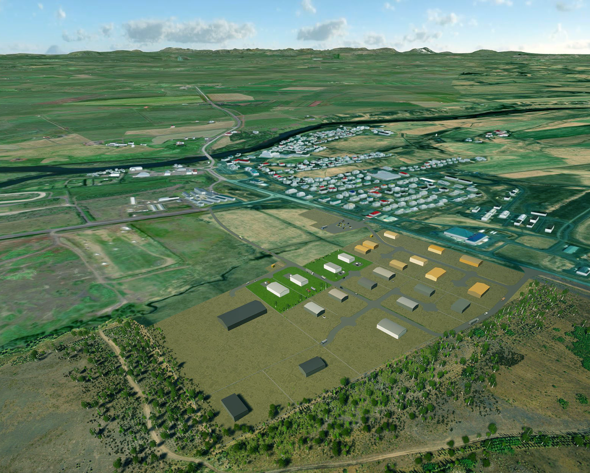 Myndin sýnir nýtt hverfi, lóðirnar sem um ræðir eru aðgreindar með grænum lit.