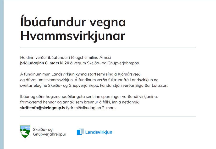 Íbúafundur vegna Hvammsvirkjunar