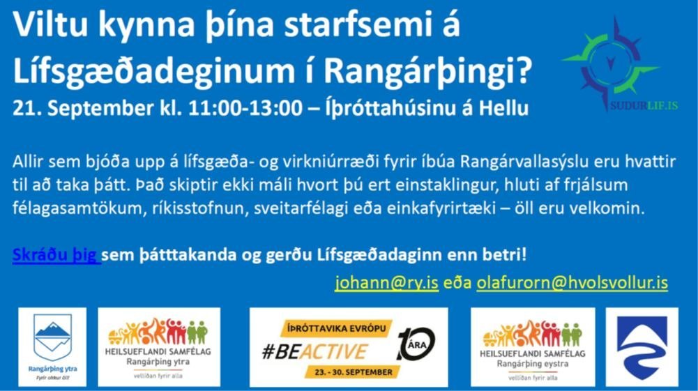 Lífsgæðadagur á Hellu 21. september