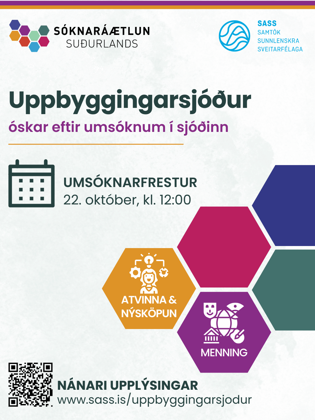 Uppbyggingarsjóður Suðurlands hefur opnað fyrir umsóknir haustið 2025
