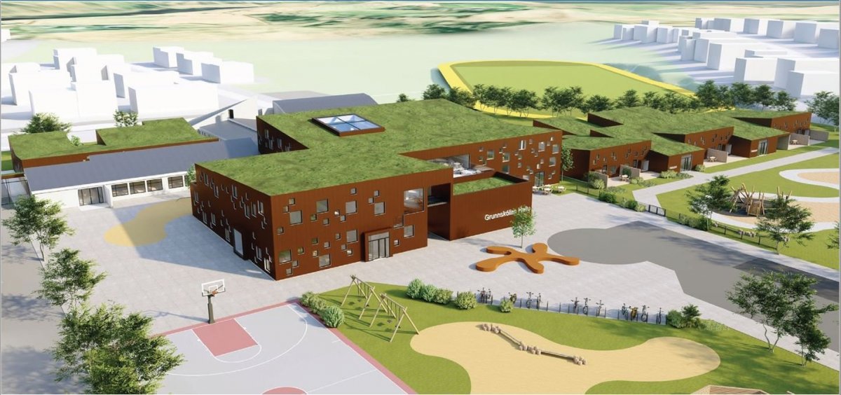 Skólasvæðið á Hellu við lok 3. áfanga 2026.