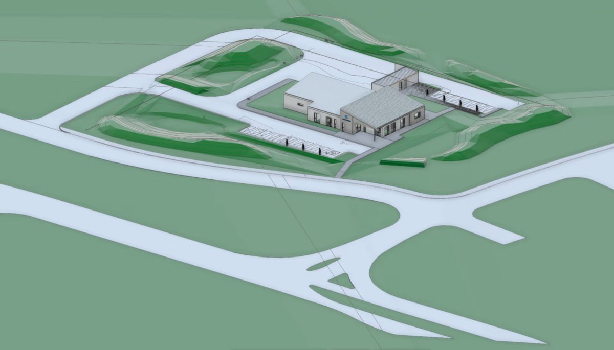 Svona er gert ráð fyrir að ásýnd hússins verði frá norð-vesturhlið // Mynd frá Landsvirkjun