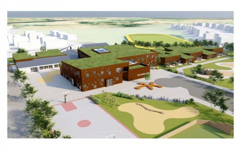 Frumdrög yfirlitsmyndar af fullbyggðu skólasvæði