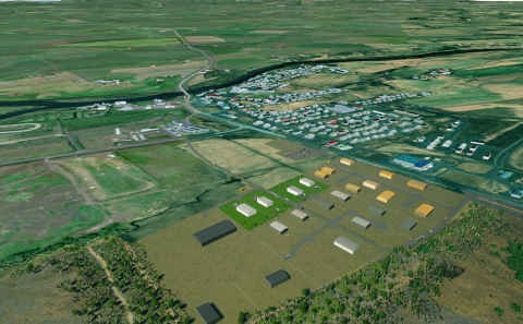 Myndin sýnir nýtt hverfi, lóðirnar sem um ræðir eru aðgreindar með grænum lit.