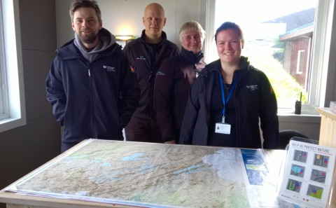 Landverðir í Hrauneyjum. F.v. Hringur, Magnús, Ingibjörg og Heiðrún.