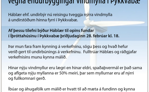 Kynningarfundur vegna endurbyggingar vindmylla í Þykkvabæ