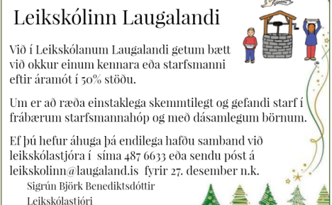 Leikskólinn Laugalandi auglýsir 50% stöðu