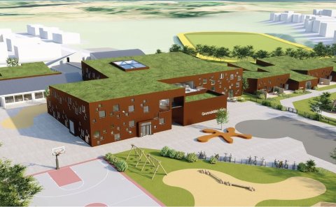 Skólasvæðið á Hellu við lok 3. áfanga 2026.