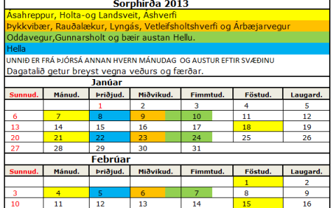 Nýtt sorphirðudagatal fyrir árið 2013