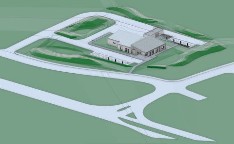 Svona er gert ráð fyrir að ásýnd hússins verði frá norð-vesturhlið // Mynd frá Landsvirkjun