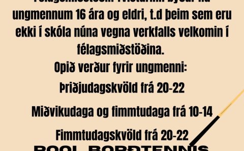 Félagsmiðstöðin á Hvolsvelli býður ungmenni 16+ velkomin