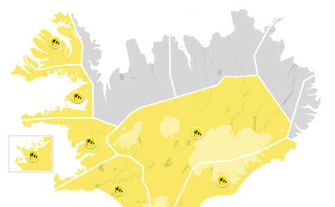 Gul viðvörun frá kl 21:00 á föstudaginn fram til kl 14:00 á laugardaginn